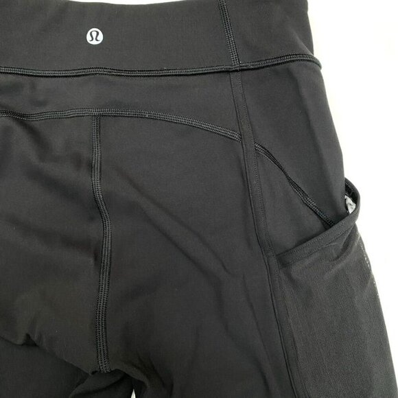 Lululemon Black Side Ladder Mesh Leggings Side Pockets Size 6 Yoga Preowned - Picture 3 of 5